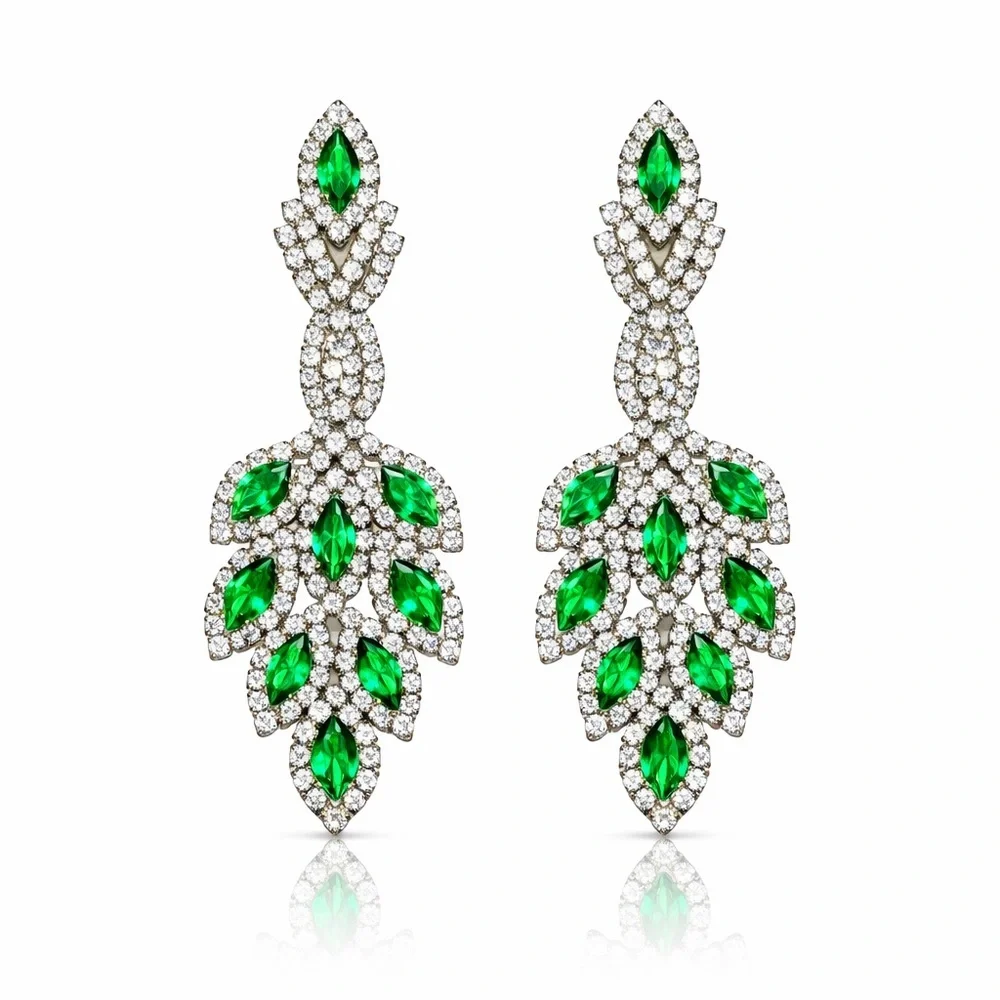 ⚜️ Elegant Classic Green and Clear Gems Drop Earrings